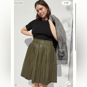 Anthropologie Olive Green Pleated A-Line Skirt